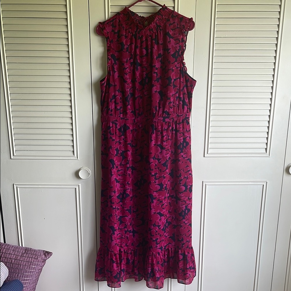 NWT! J. Crew Factory Navy & Pink Floral Dress, Sz 16